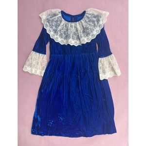 Cobalt Blue Velvet with Long Cream Lace Trim